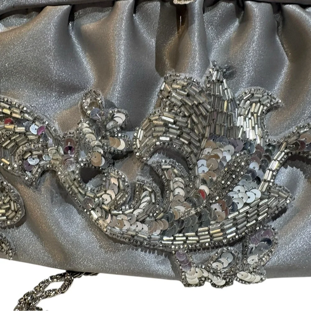 Vintage Silver Clutch with Sequin Detailing